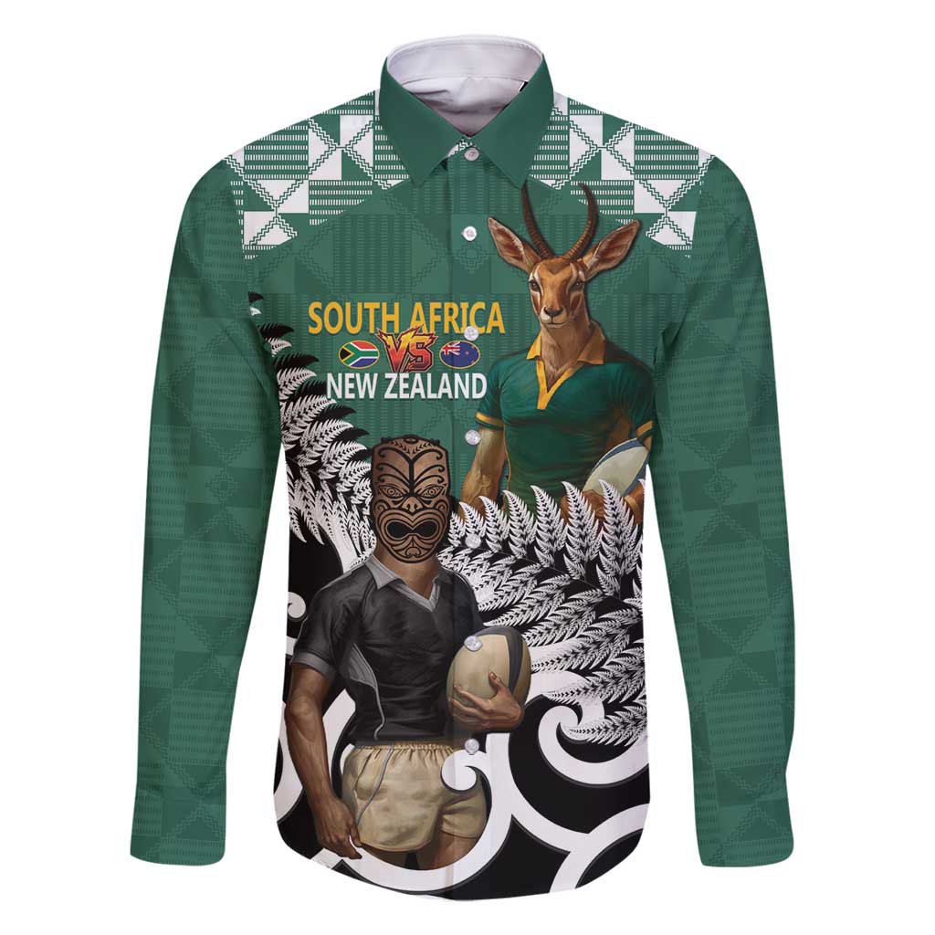 New Zealand South Africa Rugby Custom Family Matching Off Shoulder Maxi Dress and Hawaiian Shirt Springboks Kente All Black Maori Together - Polynesian Pride