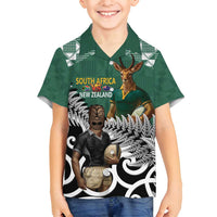 New Zealand South Africa Rugby Custom Family Matching Off Shoulder Short Dress and Hawaiian Shirt Springboks Kente All Black Maori Together - Polynesian Pride