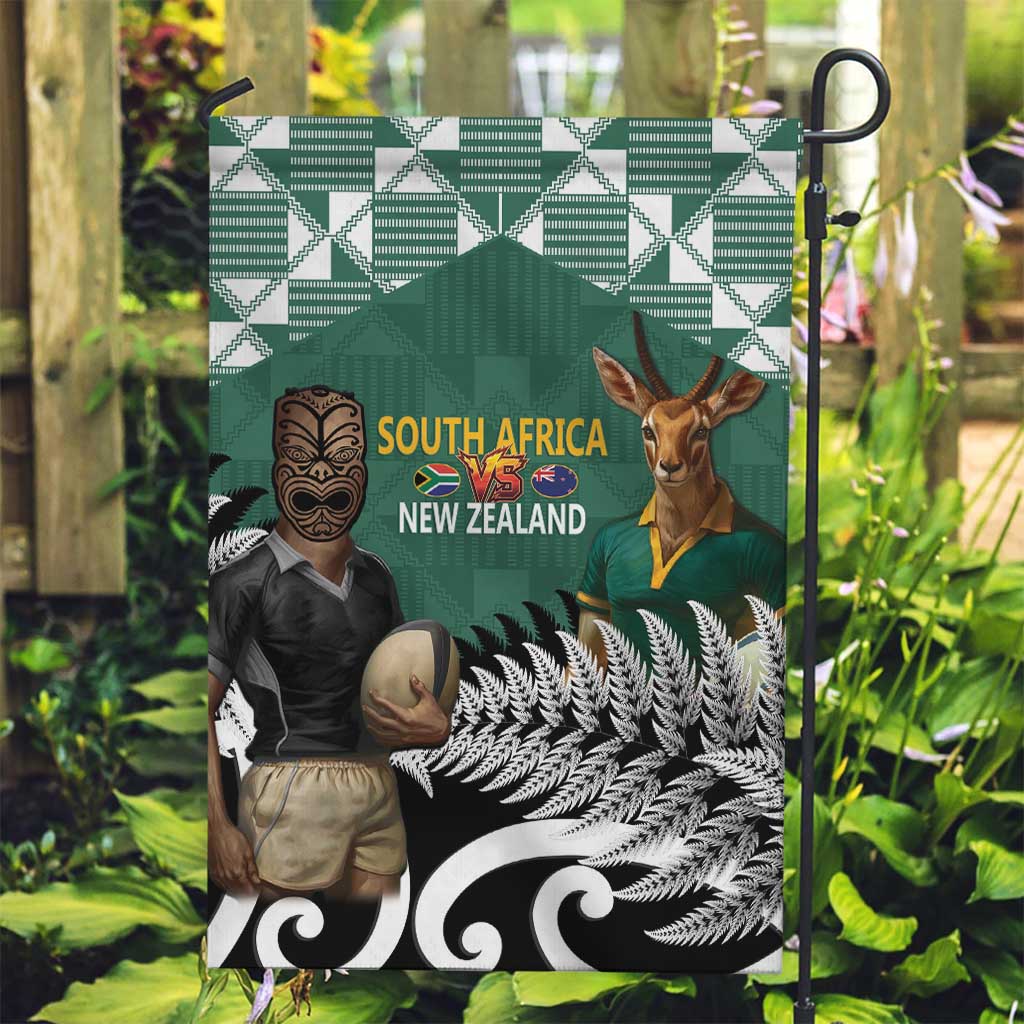 New Zealand South Africa Rugby Garden Flag Springboks Kente All Black Maori Together - Polynesian Pride