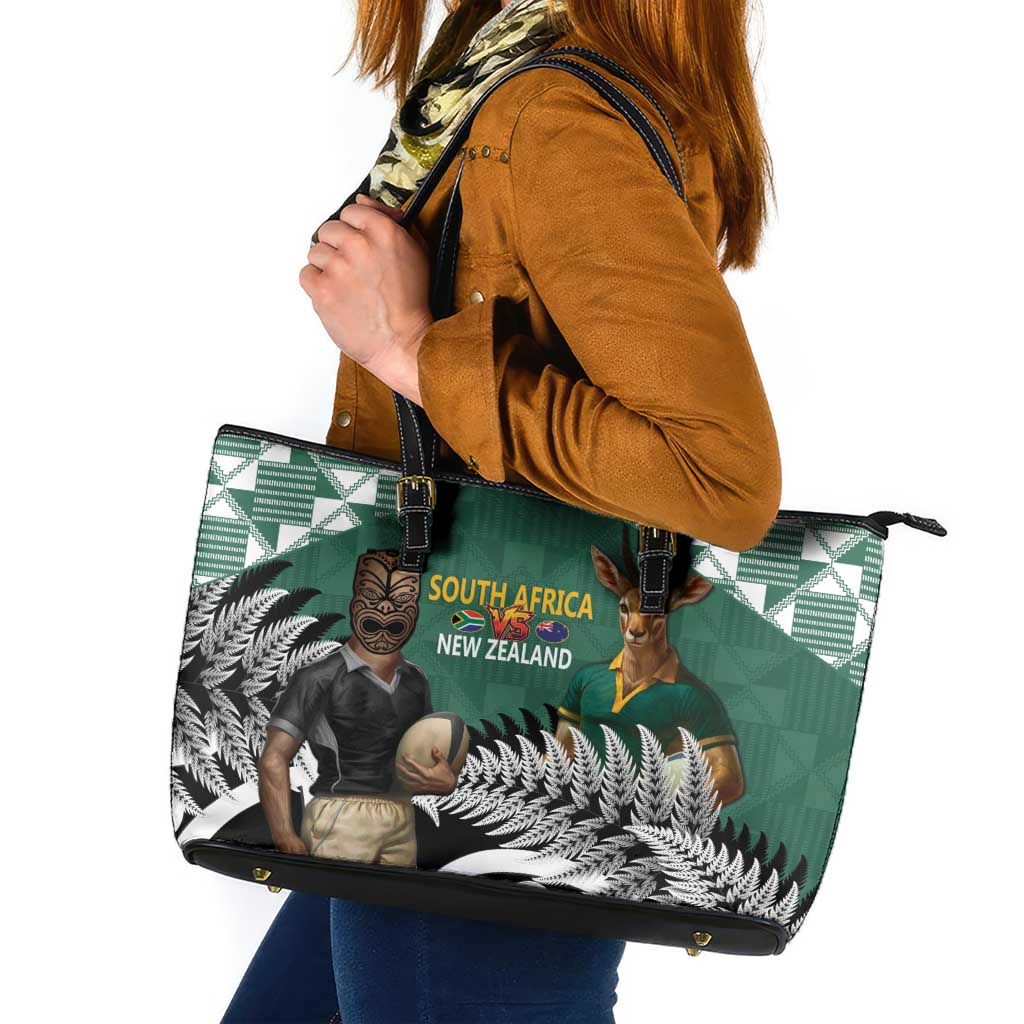 New Zealand South Africa Rugby Leather Tote Bag Springboks Kente All Black Maori Together - Polynesian Pride