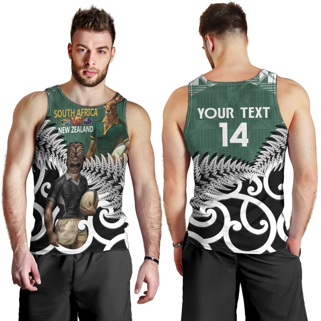 New Zealand South Africa Rugby Custom Men Tank Top Springboks Kente All Black Maori Together - Polynesian Pride