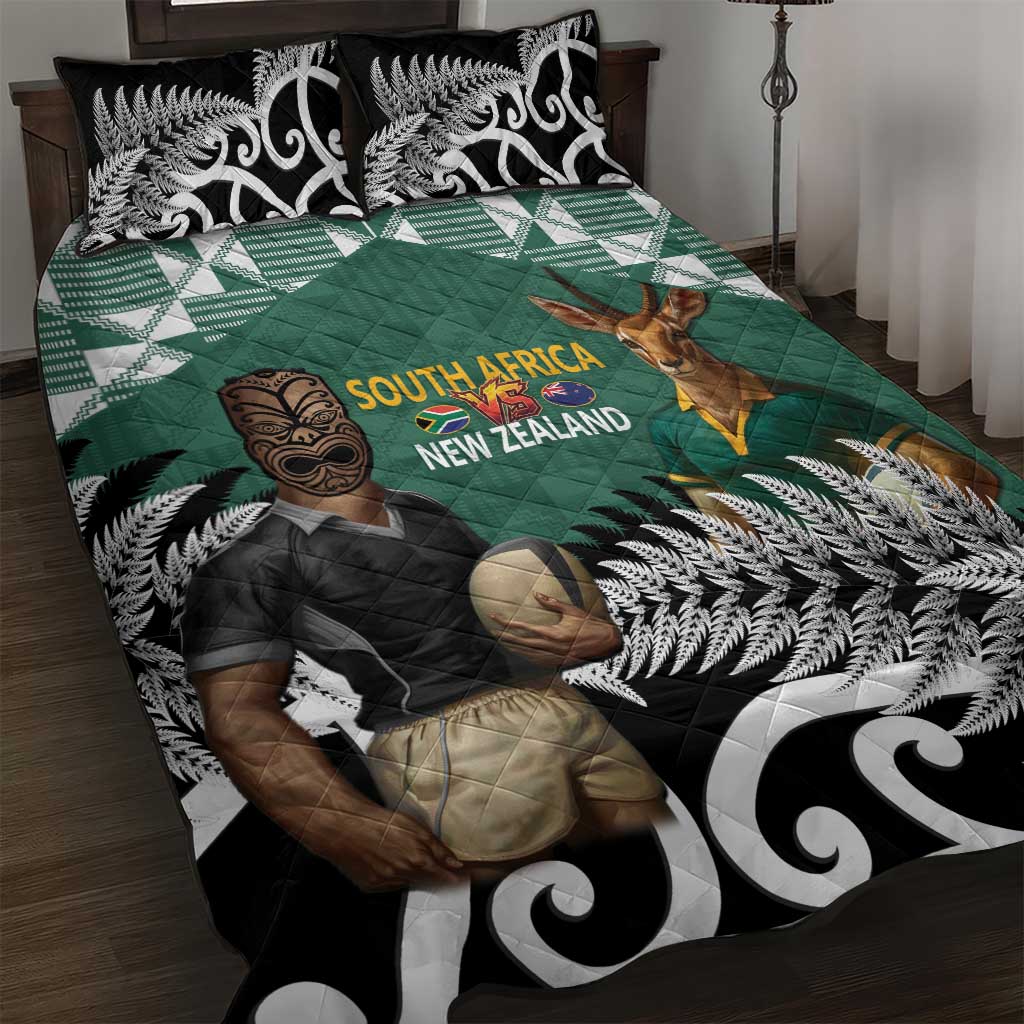 New Zealand South Africa Rugby Quilt Bed Set Springboks Kente All Black Maori Together - Polynesian Pride