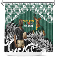 New Zealand South Africa Rugby Shower Curtain Springboks Kente All Black Maori Together - Polynesian Pride
