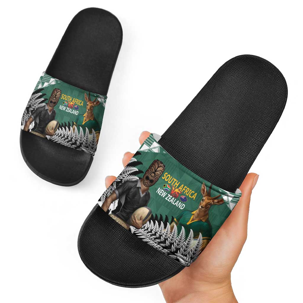 New Zealand South Africa Rugby Slide Sandals Springboks Kente All Black Maori Together - Polynesian Pride