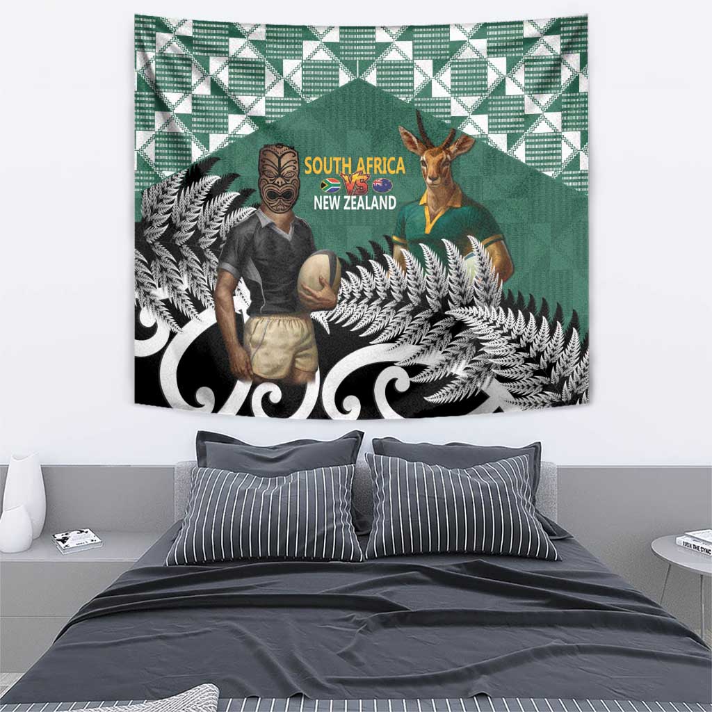 New Zealand South Africa Rugby Tapestry Springboks Kente All Black Maori Together - Polynesian Pride