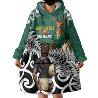 New Zealand South Africa Rugby Custom Wearable Blanket Hoodie Springboks Kente All Black Maori Together - Polynesian Pride