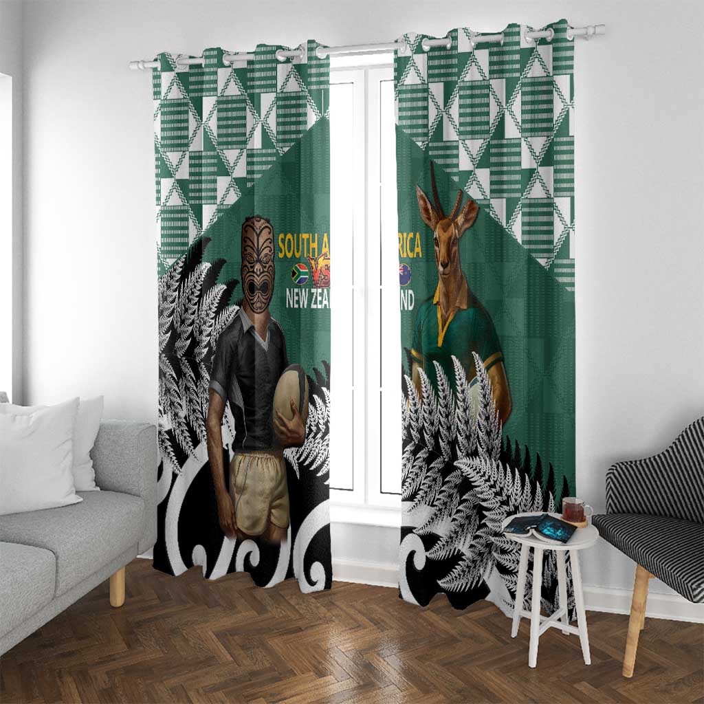 New Zealand South Africa Rugby Window Curtain Springboks Kente All Black Maori Together - Polynesian Pride