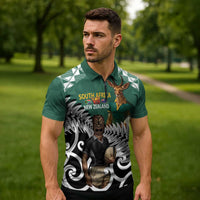 New Zealand South Africa Rugby Custom Zipper Polo Shirt Springboks Kente All Black Maori Together - Polynesian Pride