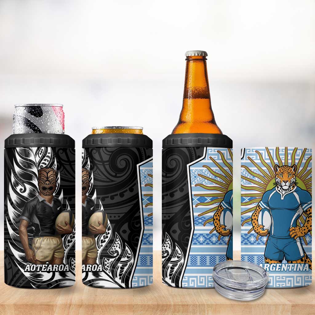 New Zealand Argentina Rugby 4 in 1 Can Cooler Tumbler 2025 Los Pumas All Black Together - Polynesian Pride