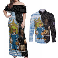 New Zealand Argentina Rugby Custom Couples Matching Off Shoulder Maxi Dress and Long Sleeve Button Shirt 2025 Los Pumas All Black Together - Polynesian Pride