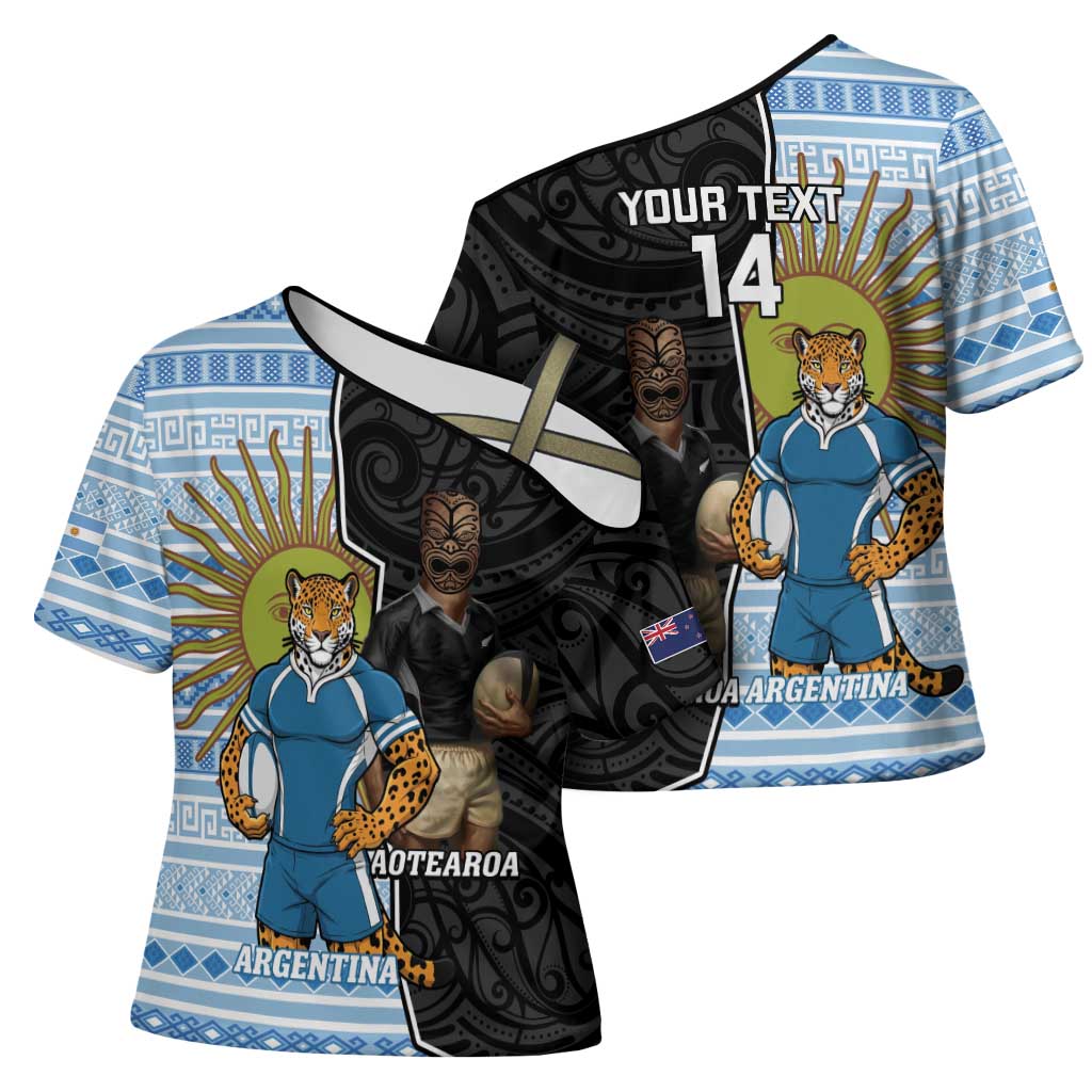 New Zealand Argentina Rugby Custom Cross Shoulder Shirt 2025 Los Pumas All Black Together - Polynesian Pride