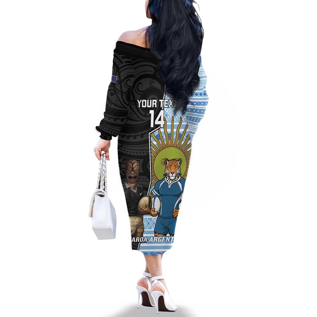 New Zealand Argentina Rugby Custom Family Matching Off The Shoulder Long Sleeve Dress and Hawaiian Shirt 2025 Los Pumas All Black Together - Polynesian Pride