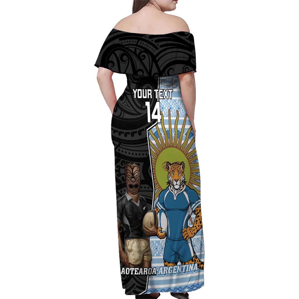 New Zealand Argentina Rugby Custom Family Matching Off Shoulder Maxi Dress and Hawaiian Shirt 2025 Los Pumas All Black Together - Polynesian Pride