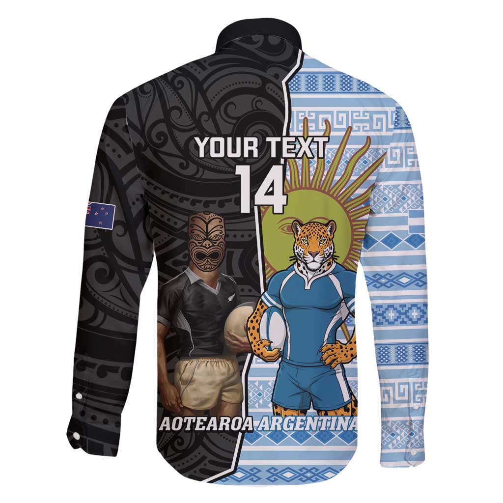 New Zealand Argentina Rugby Custom Family Matching Off Shoulder Short Dress and Hawaiian Shirt 2025 Los Pumas All Black Together - Polynesian Pride