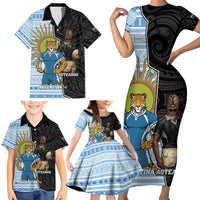 New Zealand Argentina Rugby Custom Family Matching Short Sleeve Bodycon Dress and Hawaiian Shirt 2025 Los Pumas All Black Together - Polynesian Pride
