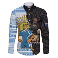 New Zealand Argentina Rugby Custom Family Matching Short Sleeve Bodycon Dress and Hawaiian Shirt 2025 Los Pumas All Black Together - Polynesian Pride