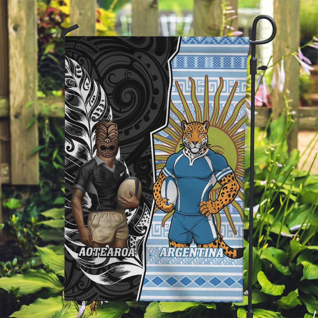 New Zealand Argentina Rugby Garden Flag 2025 Los Pumas All Black Together - Polynesian Pride