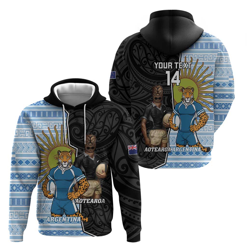 New Zealand Argentina Rugby Custom Hoodie 2025 Los Pumas All Black Together - Polynesian Pride