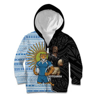 New Zealand Argentina Rugby Custom Kid Hoodie 2025 Los Pumas All Black Together - Polynesian Pride