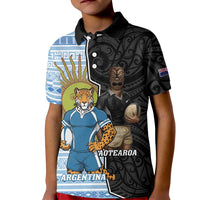 New Zealand Argentina Rugby Custom Kid Polo Shirt 2025 Los Pumas All Black Together - Polynesian Pride
