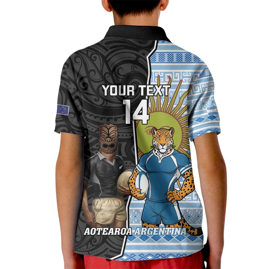 New Zealand Argentina Rugby Custom Kid Polo Shirt 2025 Los Pumas All Black Together - Polynesian Pride
