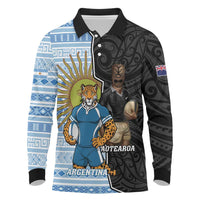 New Zealand Argentina Rugby Custom Long Sleeve Polo Shirt 2025 Los Pumas All Black Together - Polynesian Pride