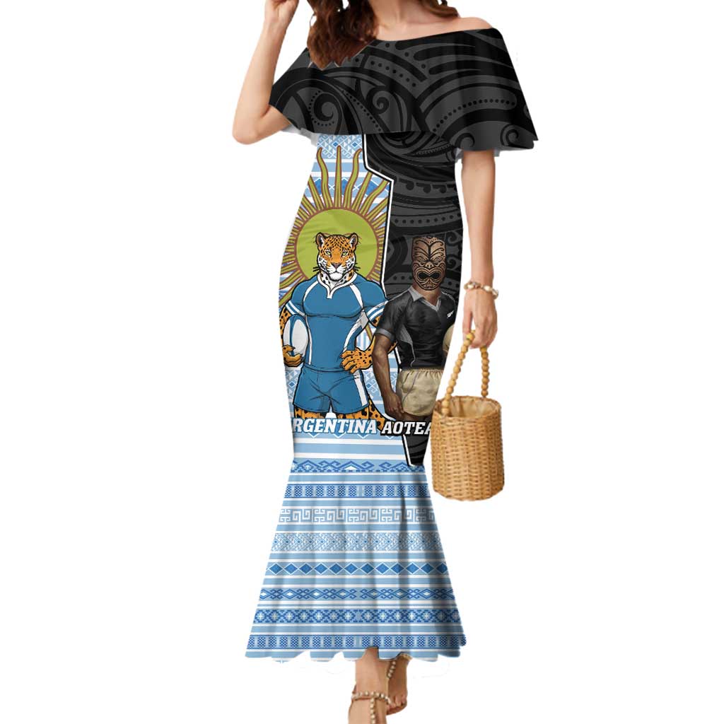 New Zealand Argentina Rugby Custom Mermaid Dress 2025 Los Pumas All Black Together - Polynesian Pride