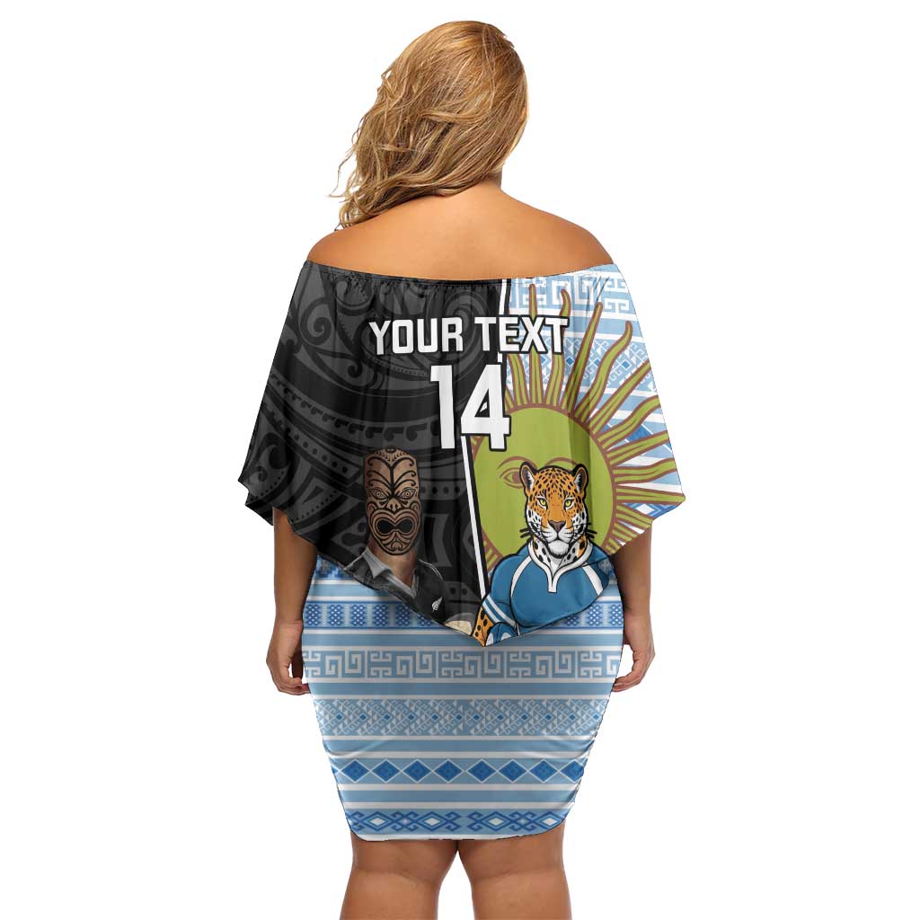 New Zealand Argentina Rugby Custom Off Shoulder Short Dress 2025 Los Pumas All Black Together - Polynesian Pride