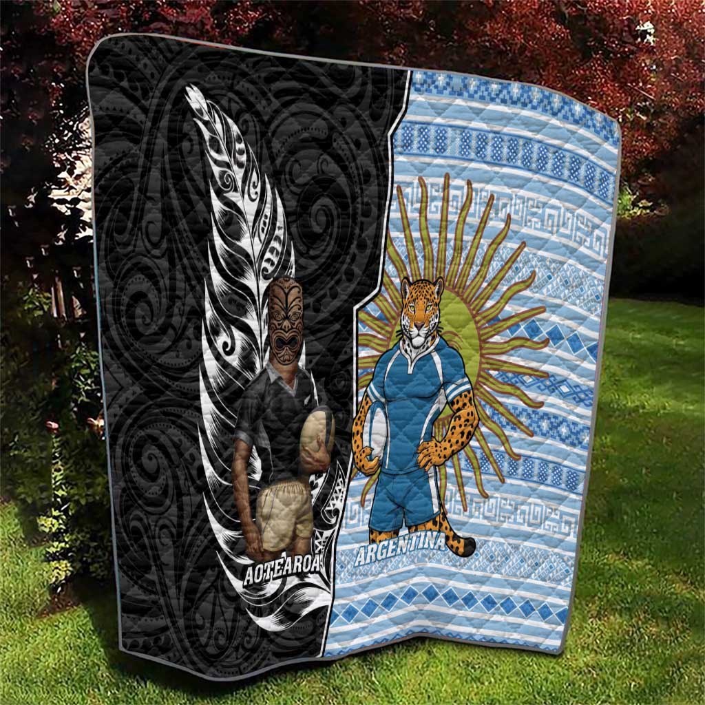 New Zealand Argentina Rugby Quilt 2025 Los Pumas All Black Together - Polynesian Pride