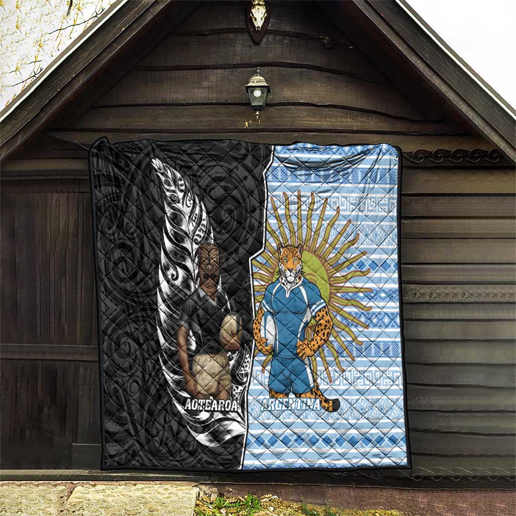 New Zealand Argentina Rugby Quilt 2025 Los Pumas All Black Together - Polynesian Pride