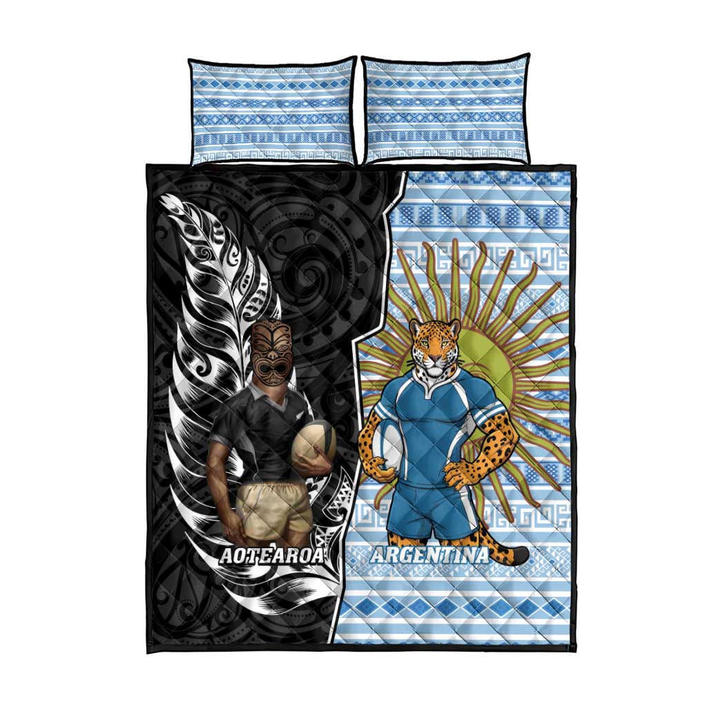 New Zealand Argentina Rugby Quilt Bed Set 2025 Los Pumas All Black Together - Polynesian Pride