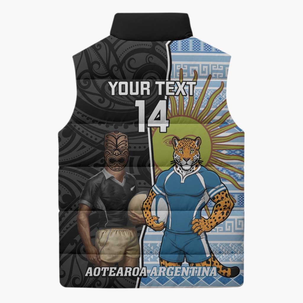 New Zealand Argentina Rugby Custom Sleeveless Puffer Jacket 2025 Los Pumas All Black Together - Polynesian Pride