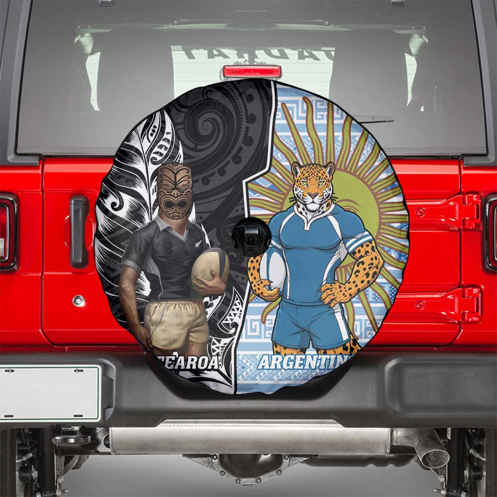 New Zealand Argentina Rugby Spare Tire Cover 2025 Los Pumas All Black Together - Polynesian Pride