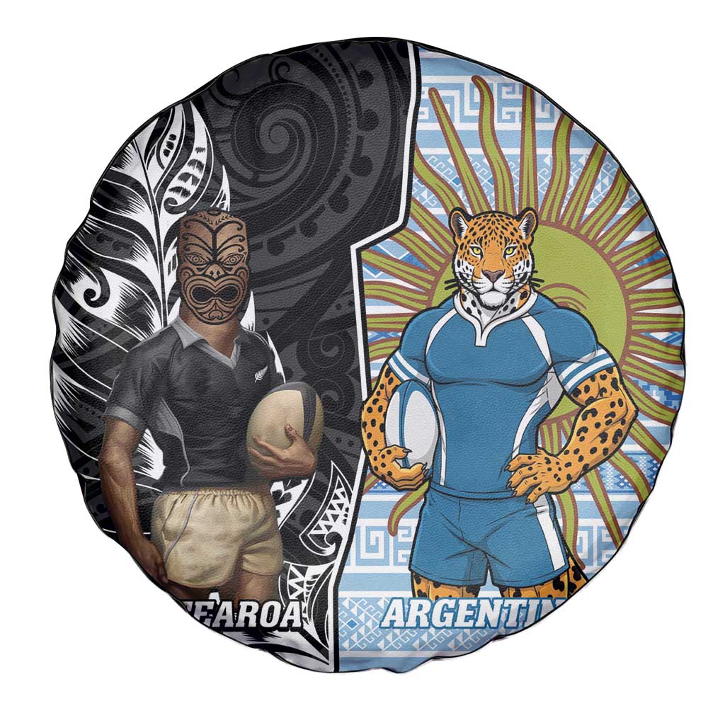 New Zealand Argentina Rugby Spare Tire Cover 2025 Los Pumas All Black Together - Polynesian Pride