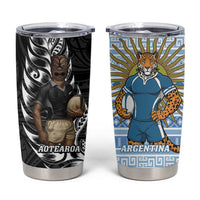 New Zealand Argentina Rugby Tumbler Cup 2025 Los Pumas All Black Together - Polynesian Pride