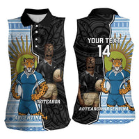 New Zealand Argentina Rugby Custom Women Sleeveless Polo Shirt 2025 Los Pumas All Black Together - Polynesian Pride