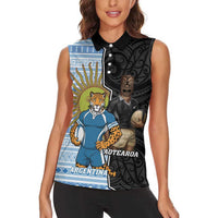 New Zealand Argentina Rugby Custom Women Sleeveless Polo Shirt 2025 Los Pumas All Black Together - Polynesian Pride