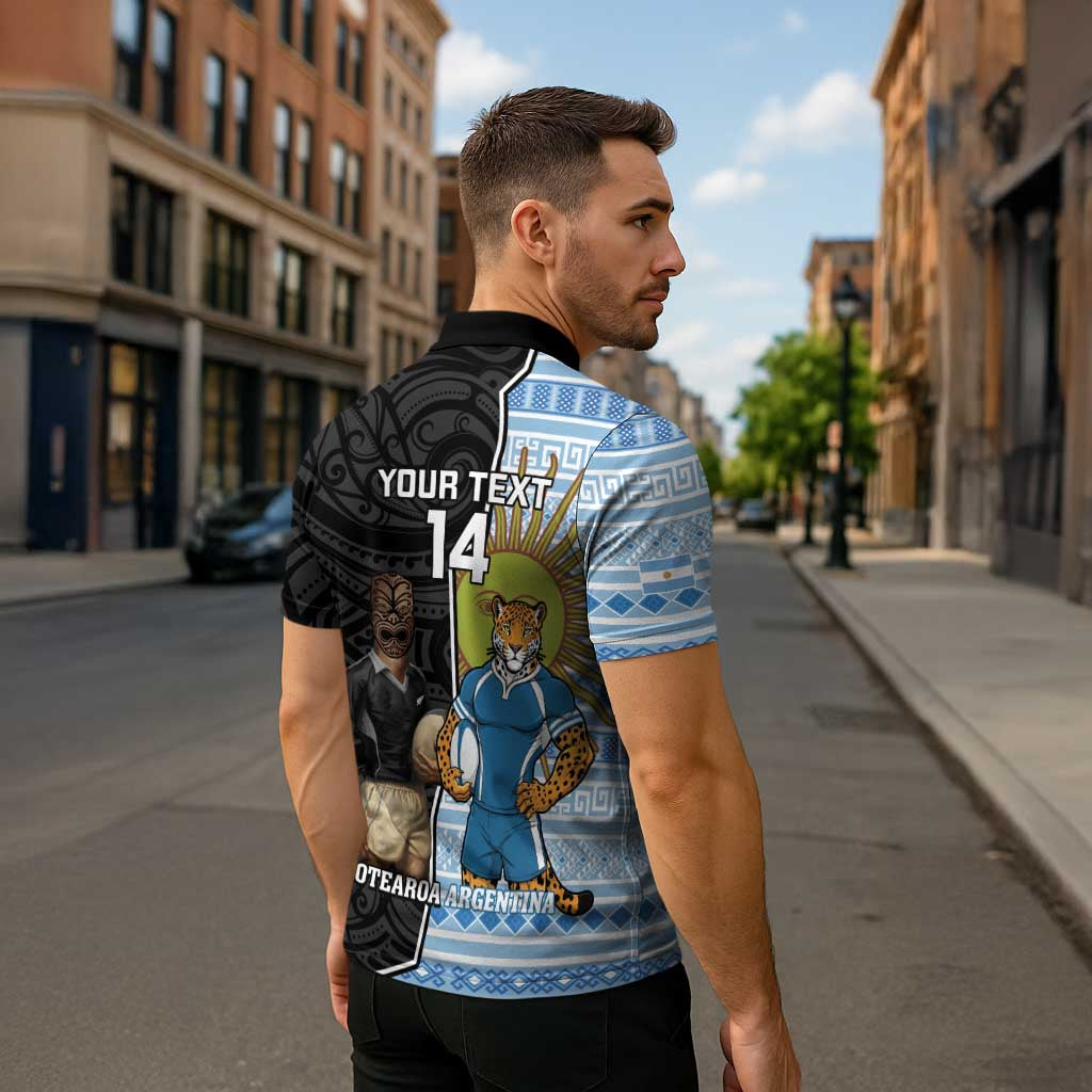 New Zealand Argentina Rugby Custom Zipper Polo Shirt 2025 Los Pumas All Black Together - Polynesian Pride