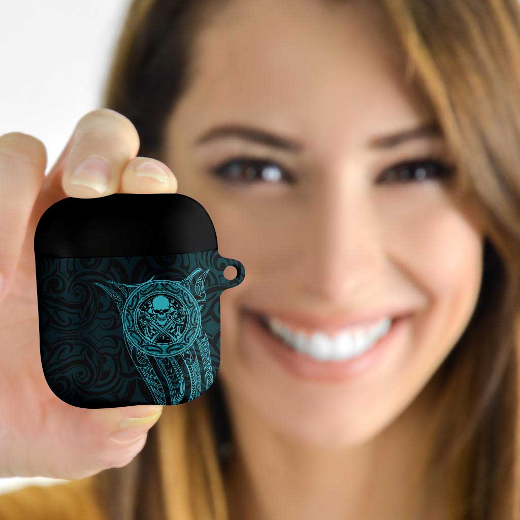 New Zealand Skull Darts AirPods Case Aotearoa Maori Chest Tattoo Stylized Teal - Polynesian Pride