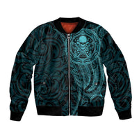 New Zealand Skull Darts Bomber Jacket Aotearoa Maori Chest Tattoo Stylized Teal - Polynesian Pride
