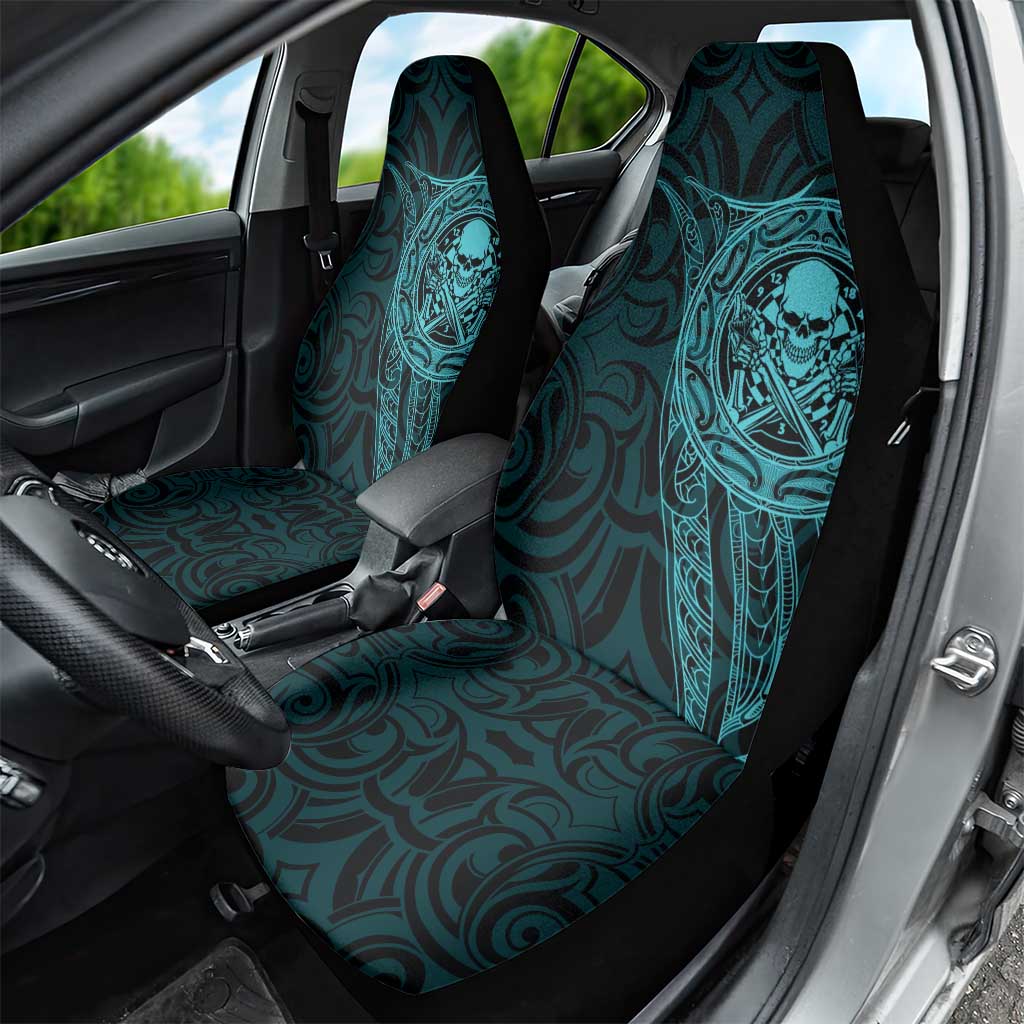 New Zealand Skull Darts Car Seat Cover Aotearoa Maori Chest Tattoo Stylized Teal - Polynesian Pride