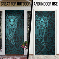 New Zealand Skull Darts Door Cover Aotearoa Maori Chest Tattoo Stylized Teal - Polynesian Pride
