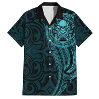 New Zealand Skull Darts Family Matching Summer Maxi Dress and Hawaiian Shirt Aotearoa Maori Chest Tattoo Stylized Teal - Polynesian Pride
