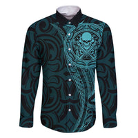 New Zealand Skull Darts Family Matching Summer Maxi Dress and Hawaiian Shirt Aotearoa Maori Chest Tattoo Stylized Teal - Polynesian Pride