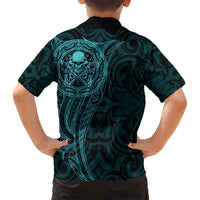 New Zealand Skull Darts Family Matching Tank Maxi Dress and Hawaiian Shirt Aotearoa Maori Chest Tattoo Stylized Teal - Polynesian Pride