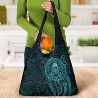 New Zealand Skull Darts Grocery Bag Aotearoa Maori Chest Tattoo Stylized Teal - Polynesian Pride