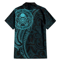 New Zealand Skull Darts Hawaiian Shirt Aotearoa Maori Chest Tattoo Stylized Teal - Polynesian Pride