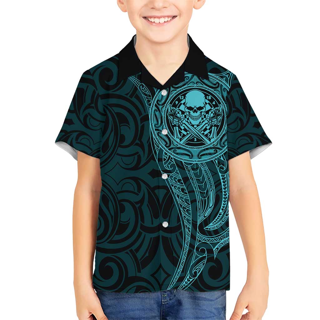 New Zealand Skull Darts Hawaiian Shirt Aotearoa Maori Chest Tattoo Stylized Teal - Polynesian Pride