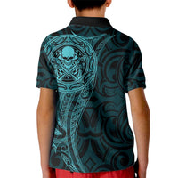 New Zealand Skull Darts Kid Polo Shirt Aotearoa Maori Chest Tattoo Stylized Teal - Polynesian Pride