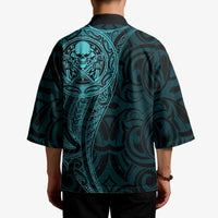New Zealand Skull Darts Kimono Aotearoa Maori Chest Tattoo Stylized Teal - Polynesian Pride